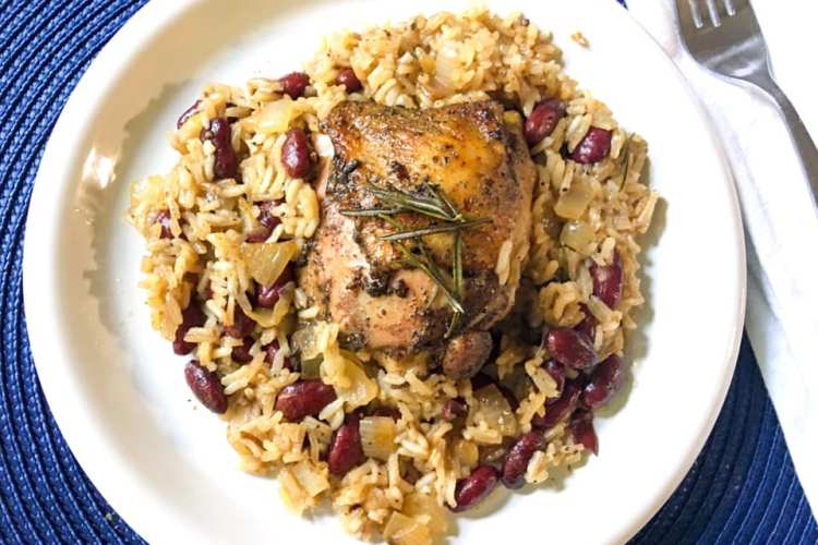 jerk chicken with red beans and coconut rice 